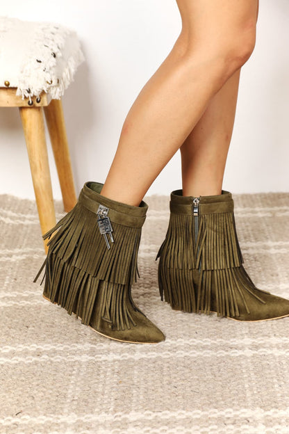 Tassel Charm Wedge Heel Ankle Booties