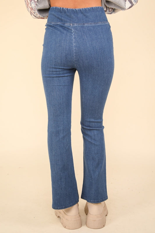 Denim Fusion Crossover Waist Leggings