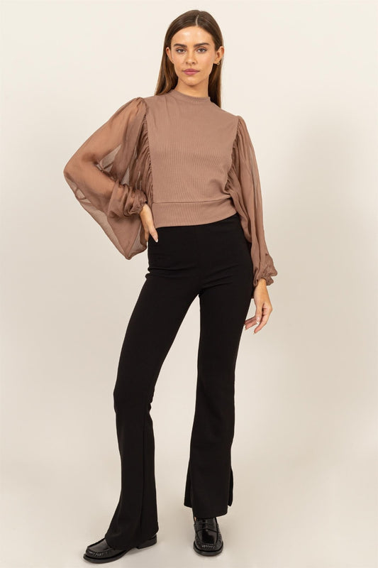 Ethereal Grace Ruched Mock Neck Blouse