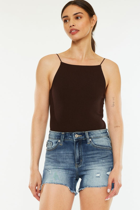 Sunset Breeze High Waist Raw Hem Denim Shorts