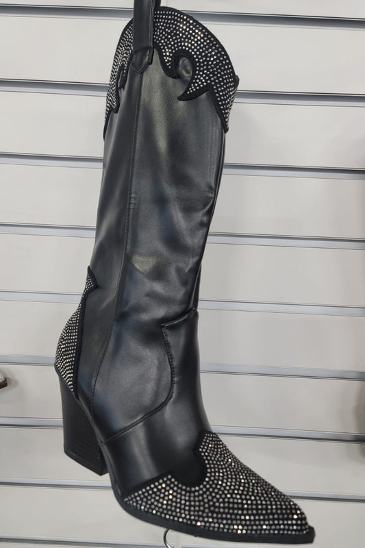 Sparkle in the Saddle Rhinestone Chunky Heel Western Boots
