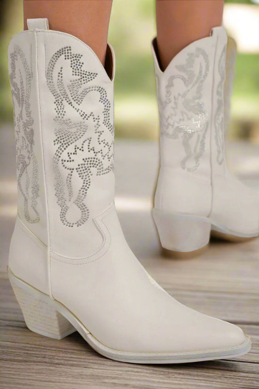 Celestial Glimmer Rhinestone Point Toe Boots